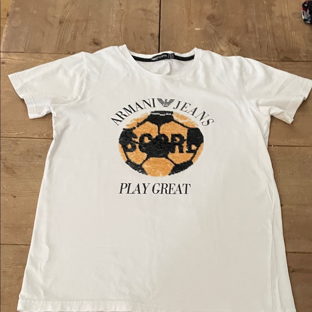 Armani Jeans Kids White and Gold Graphic Tee